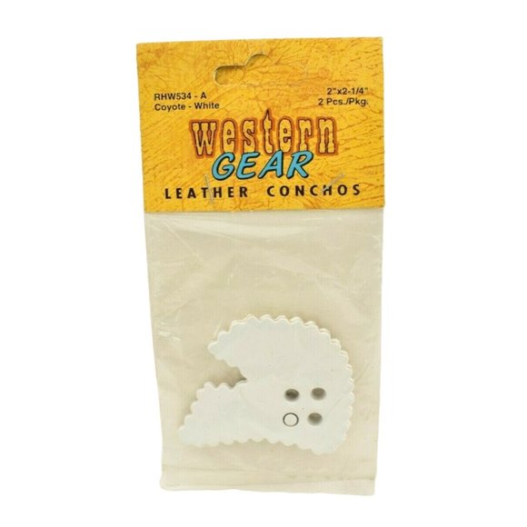 Wangs Western Gear Leather Conchos 2 piece White Coyote (New) - Picture 1 of 2